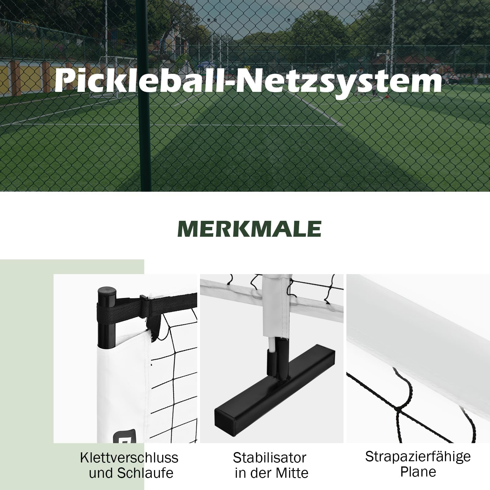 COSTWAY 670 x 92cm Tennisnetz tragbar, Pickleball-Netz in offizieller Größe mit Metallrahmen & Tragetasche, Volleyballnetz Federballnetz Outdoor wetterfest für Kinder Erwachsene