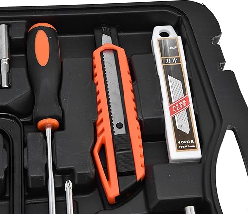 Miniatura 7 de Juego de caja de herramientas de 108 piezas con manga, trinquete, destornillador, llave para reparaciones diarias y mantenimiento del hogar, 11.2 x