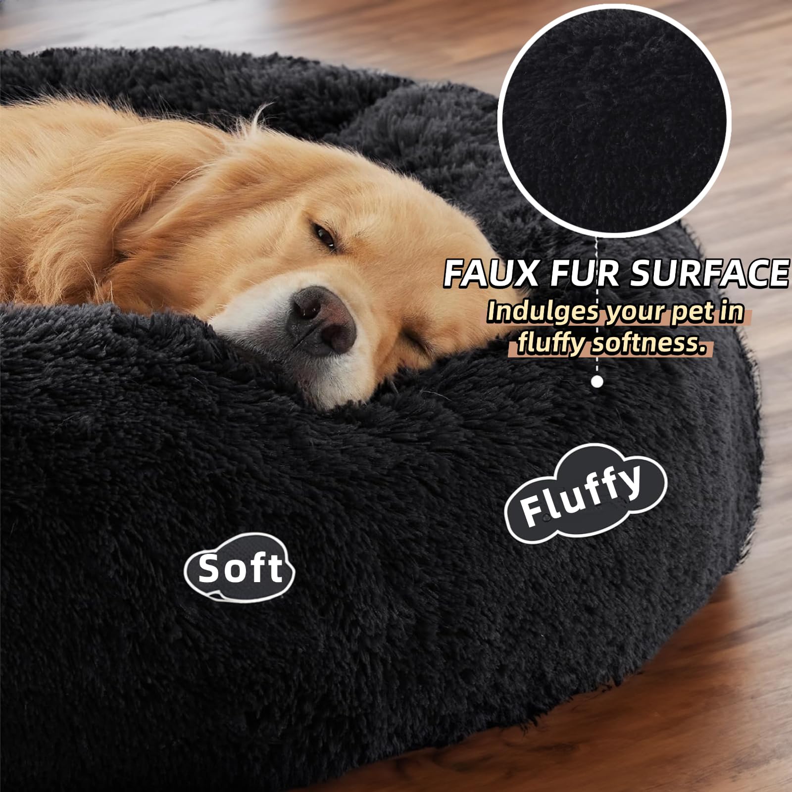 SEOUGEE Cuccia per cani a forma di ciambella calmante, letto rotondo in peluche soffice per gatti, cuscino morbido lavabile accogliente autoriscaldante per animali con fondo antiscivolo, nido coccole
