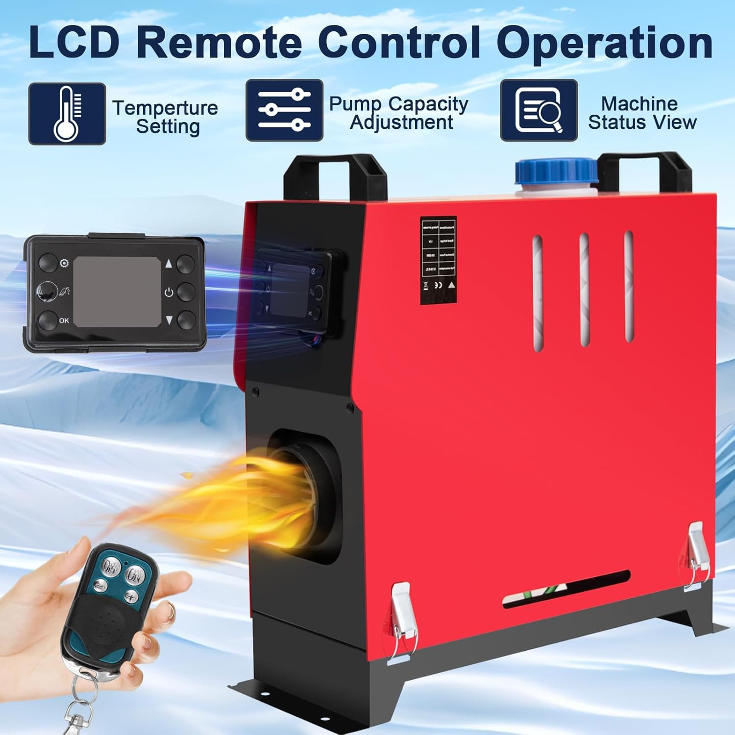 Calefactor de Aire portátil Todo en uno de 12 V y 5 kW con Pantalla LCD y Control Remoto para Coche, Caravana, camión, Autocaravana, Remolque, Tienda de campaña, Calentamiento rápido.