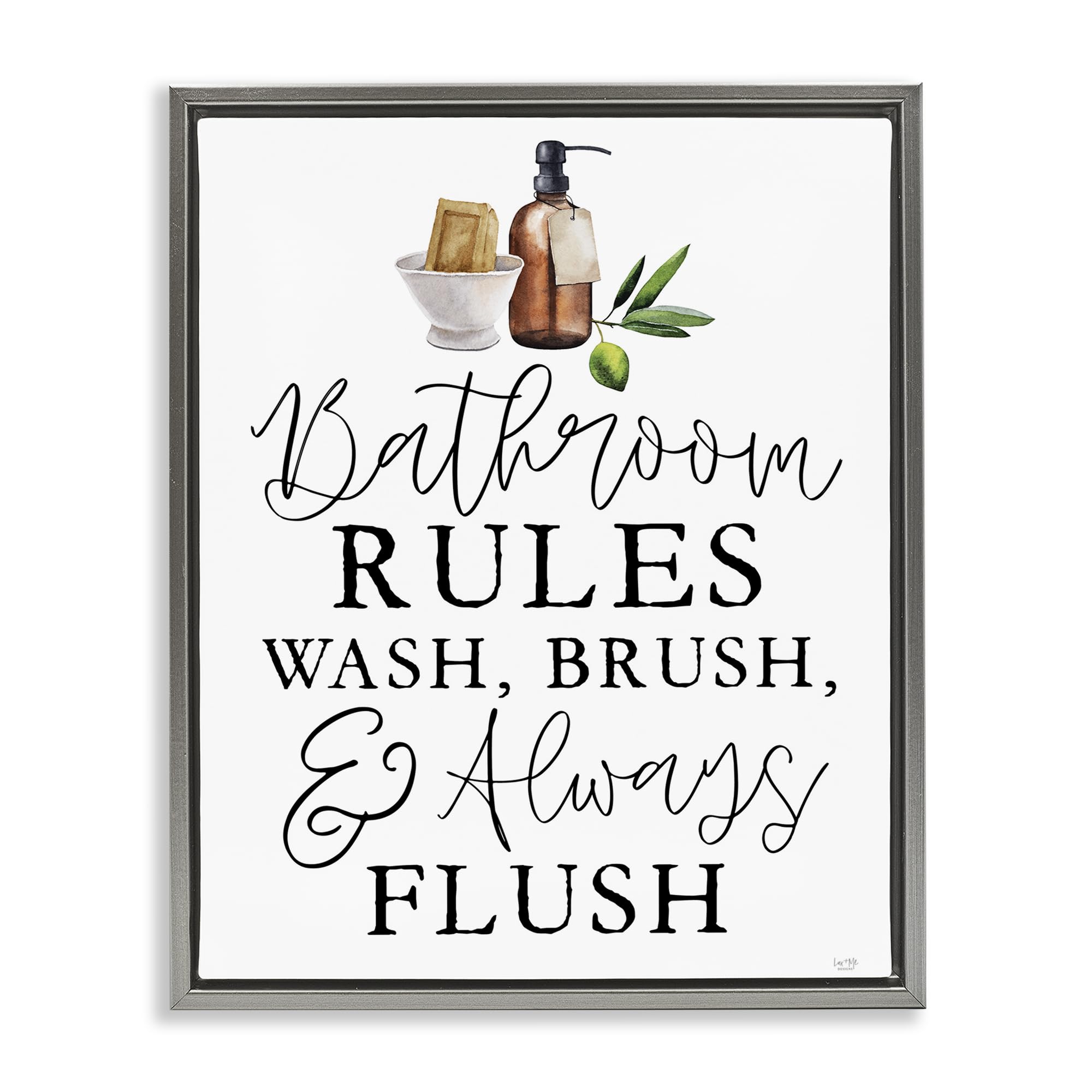 Stupell Industries Bathroom Rules Always Flush 'Wash Brush & Always Flush'| Floating Frame Canvas Art