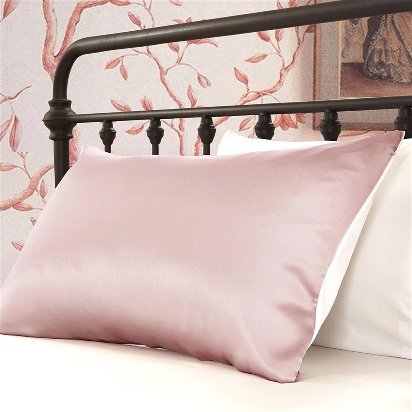 Funda de Almohada Seda con Algodón for Cabello Puro Cremallera Oculta Terse Morera para Mujer(Black,50x90cm)