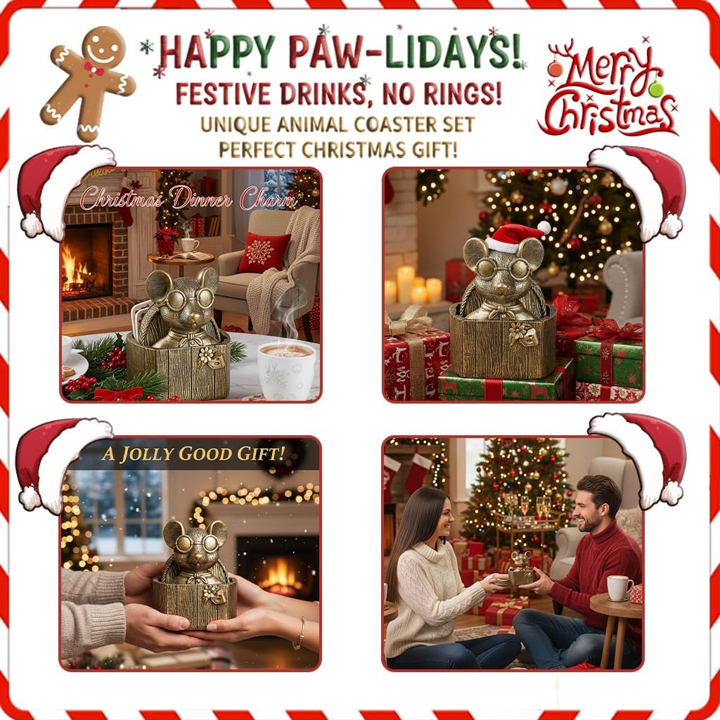 Cabin Coasters Set 6 Full Size Non-Slip Bar Coasters, Indoor Christmas Decorations, Man Cave Gifts for Men, Rustic Handmade Decor for The Home (Rat) - Image 6