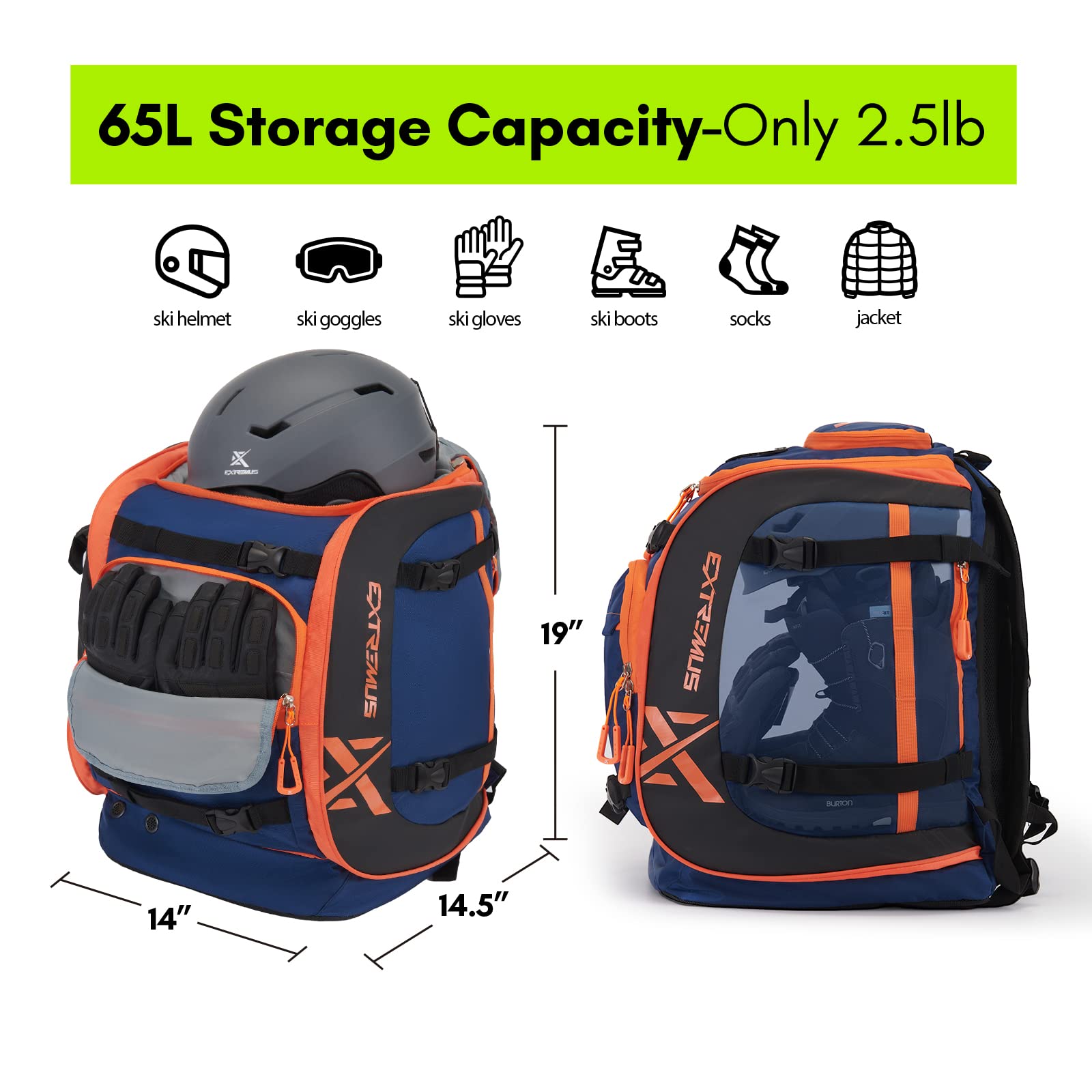 Extremus Ski Boot Bag, 65L Waterproof Ski Boot Backpack