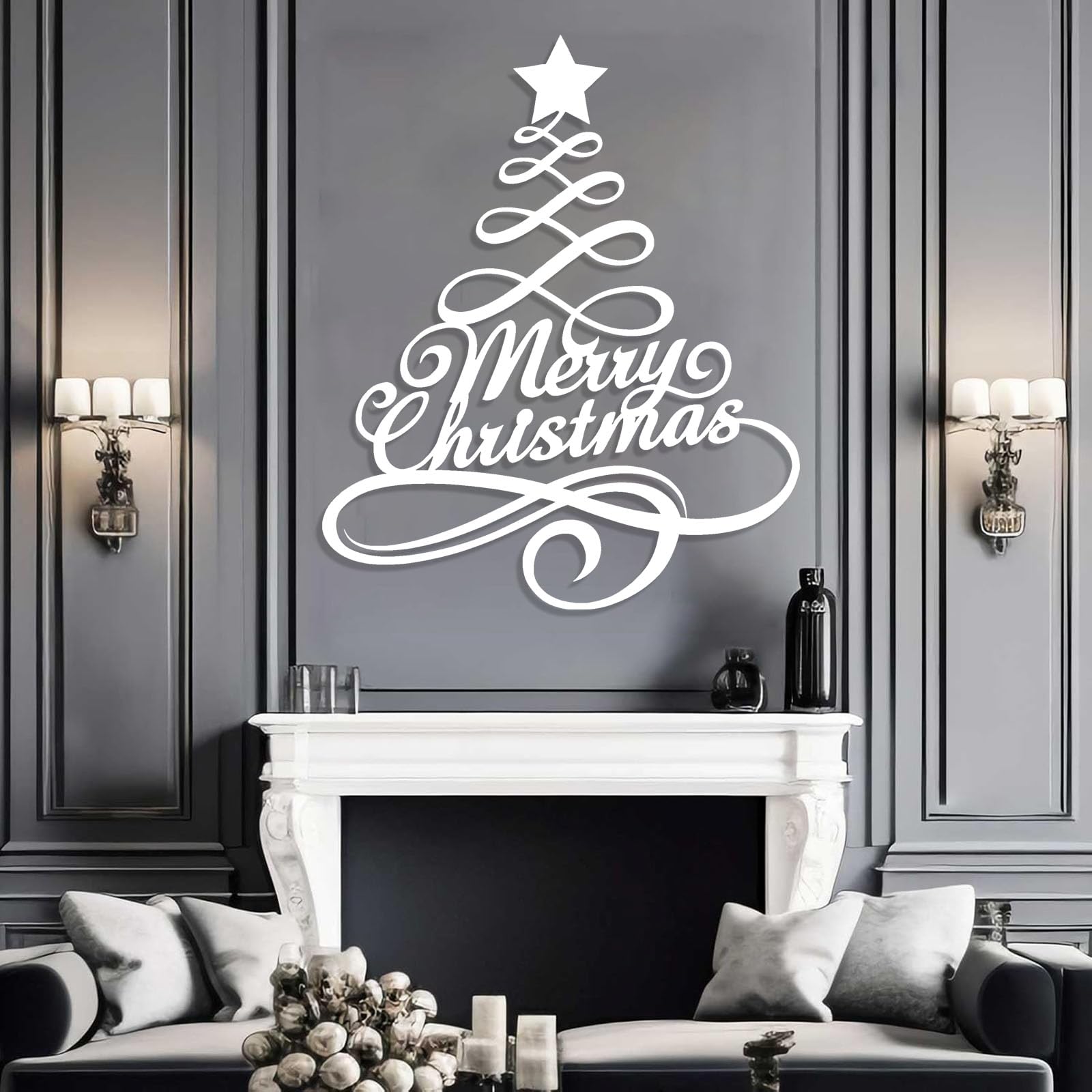 Decoración de pared abstracta contemporánea de metal con diseño de árbol de Navidad, arte en espiral, adorno familiar para colgar, regalo para el hogar con diseño en espiral (negro, 100 x 120 cm)