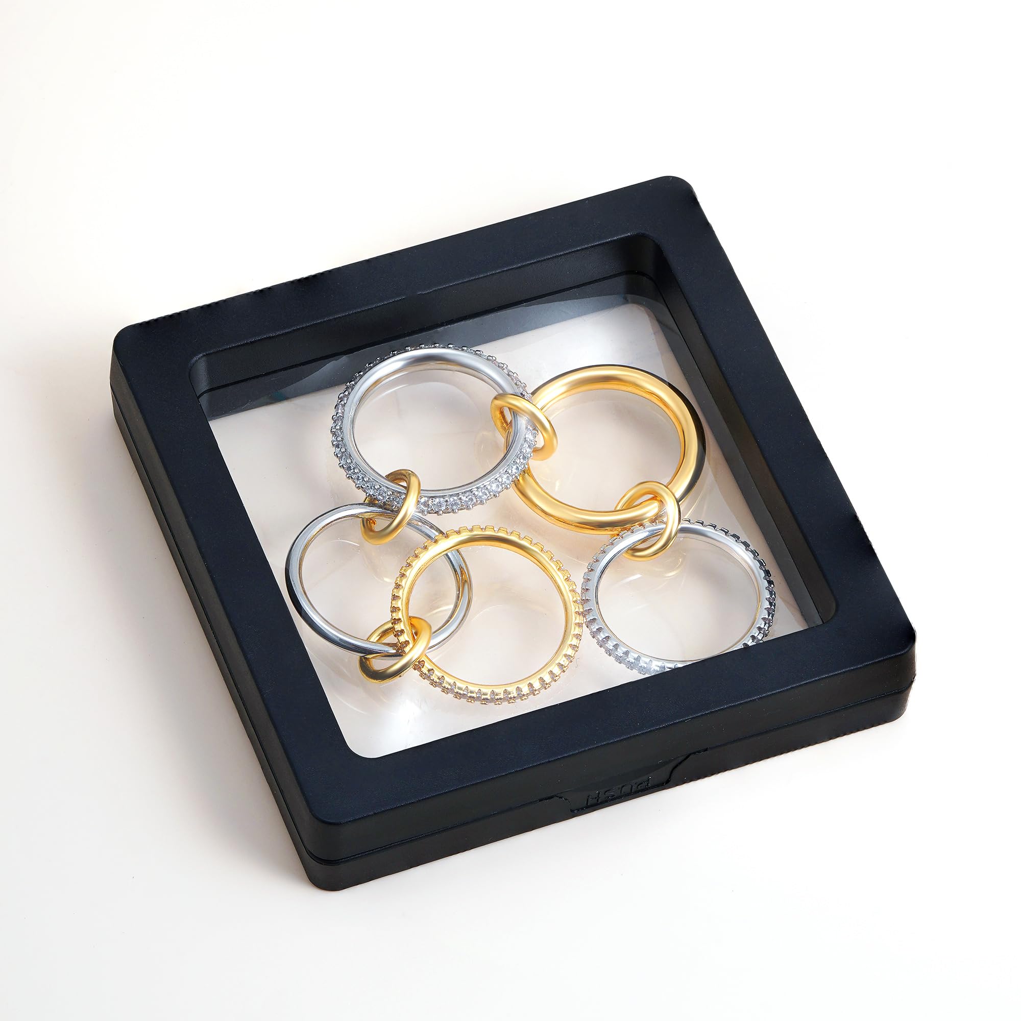 Gold Stackable Rings for Women, 14K Gold Plated Cubic Zirconia Rings, Silver Gold Multi Ring Mixed Metals Stackable Ring Set for Women Non Tarnish