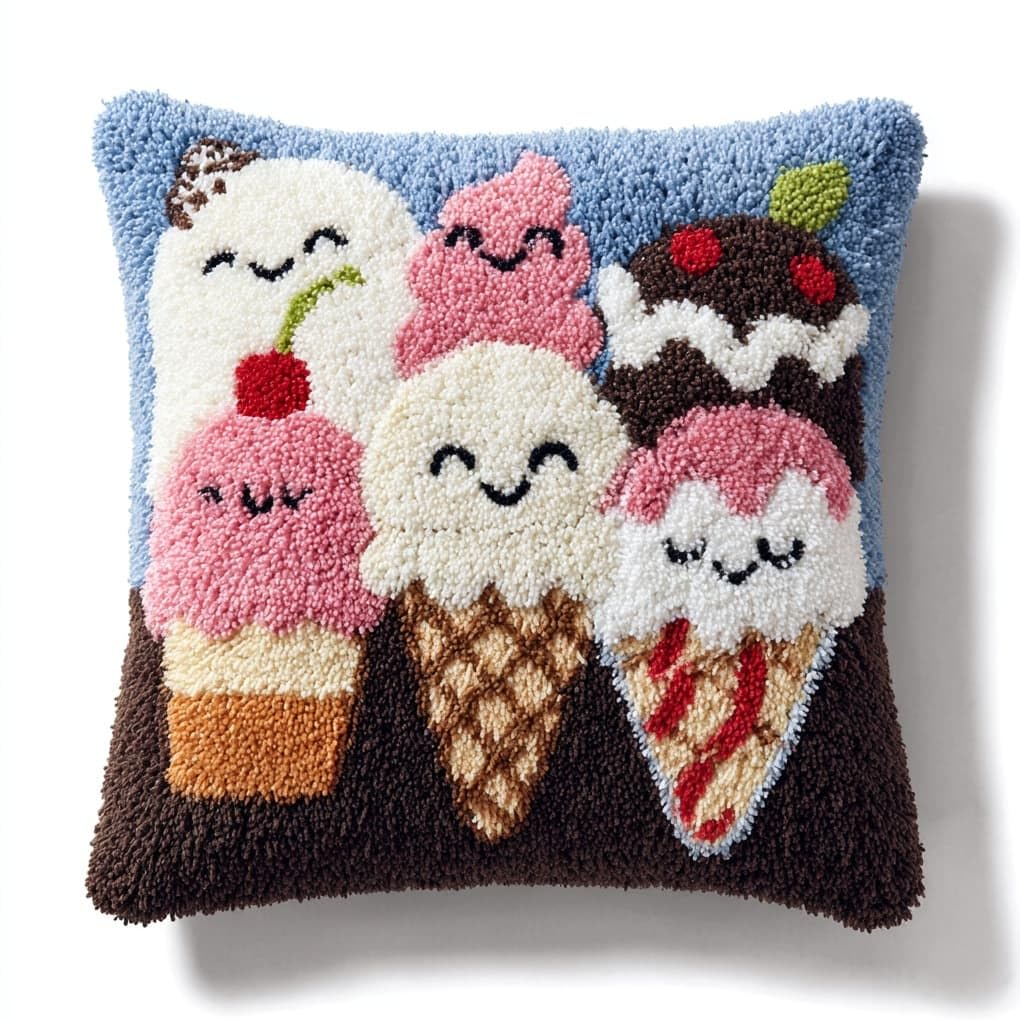 WallustrioaW DIY Latch Hook Kits for Adults,Cartoon Ice Cream