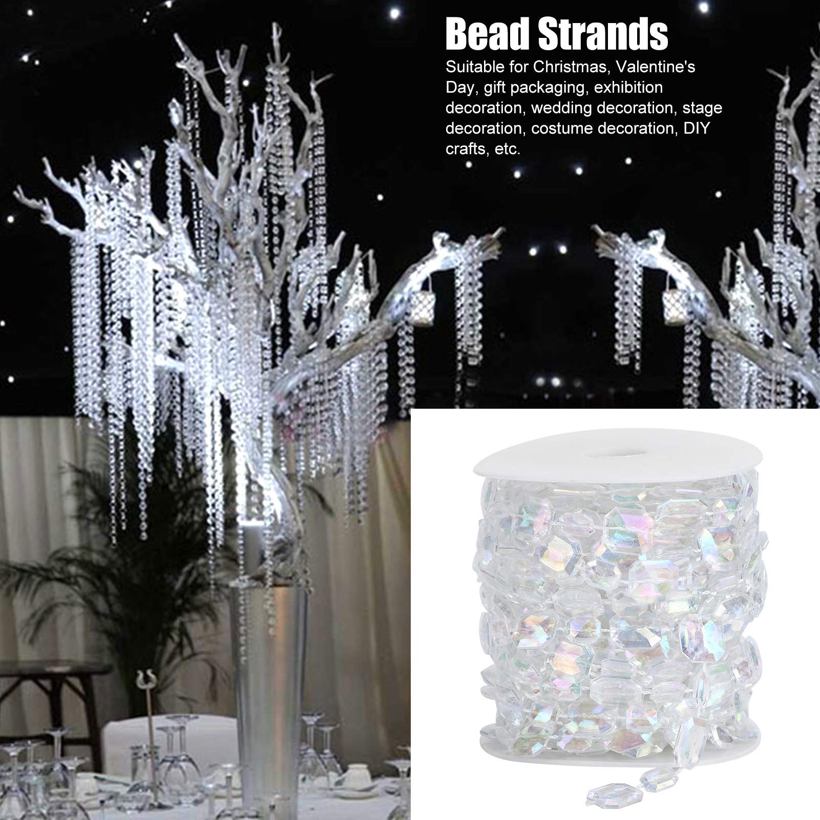 32ft Acrylic Crystal Beads Garland Chandelier Gem Beads Chain Hanging Crystals Strings Garland Trim Chain for Wedding Party Tree Decoration DIY Crafts - Image 4