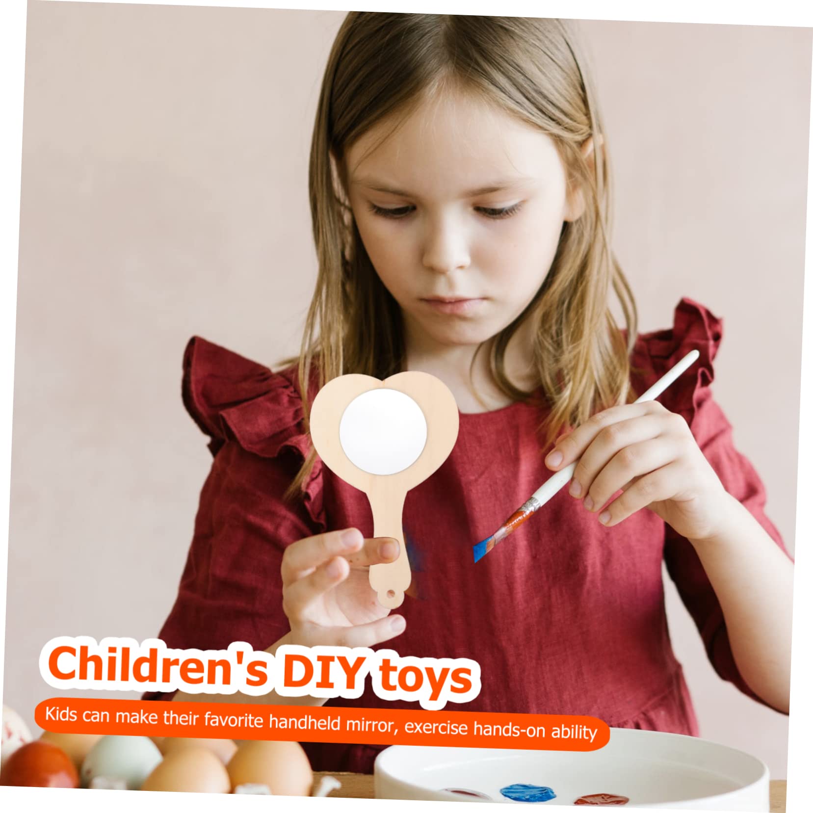 KONTONTY 10Pcs DIY Wooden Handheld Mirror Craft Kit for Unfinished Heart Shaped Educational Plaything for Creative Projects and Imaginative Fun
