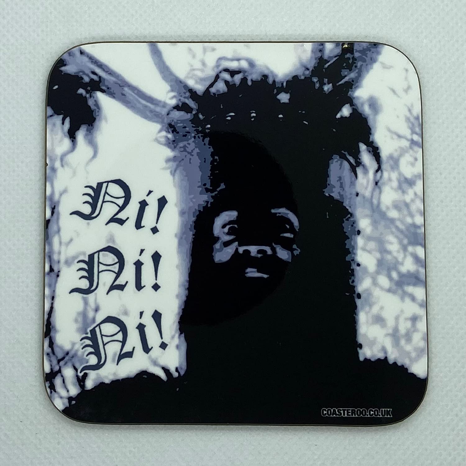 Coasteroo Dark Ni Ni Ni - Inspired By Monty Python And The Holy Grail - Drinks Coaster - Hardboard - 9Cm X 9Cm - Gloss Finish