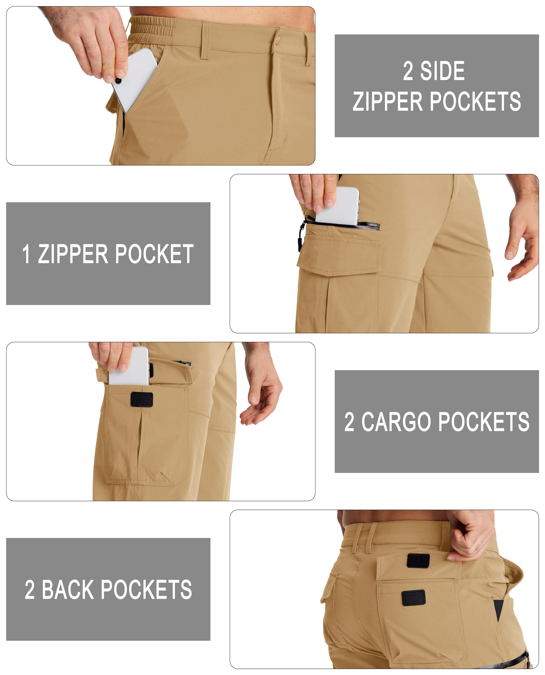 MAGCOMSEN Short de travail 3/4 pour homme à séchage rapide avec poches zippées pour randonnée, escalade