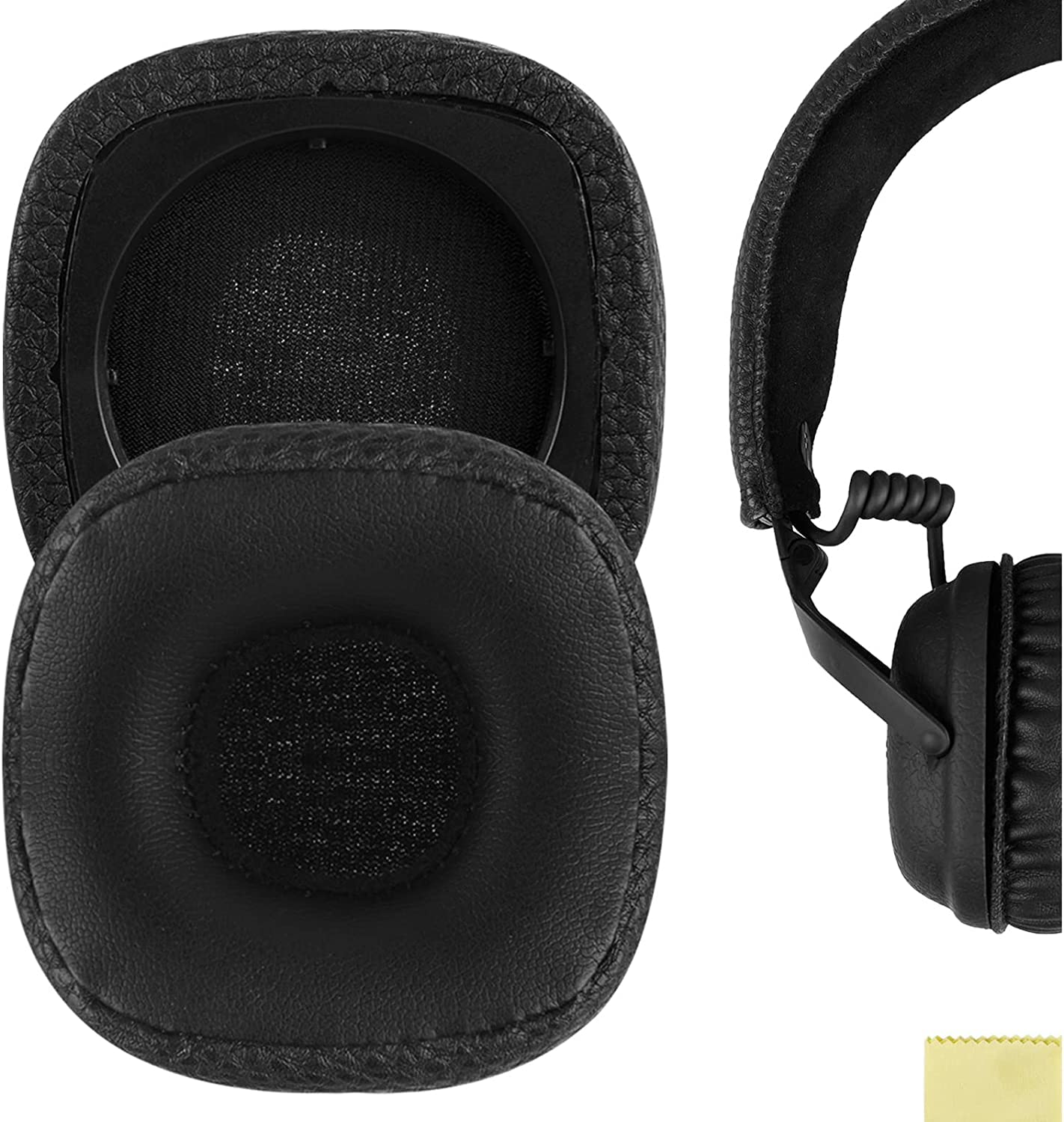 street27® earpad cushion compatible with marshall major 3 wired, major 3 bluetooth wireless headphone, protein leather + memory foam soft earpads for headphone - black
