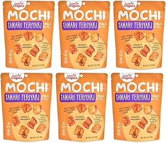 Sun Tropics Mochi Snack Bites Tamari Teriyaki Flavor, 3.5 oz (Pack of 6) | Crispy Crunchy Mochi Rice Bites | Gluten Free, Dairy Free, No MSG Added Asian Rice Snacks