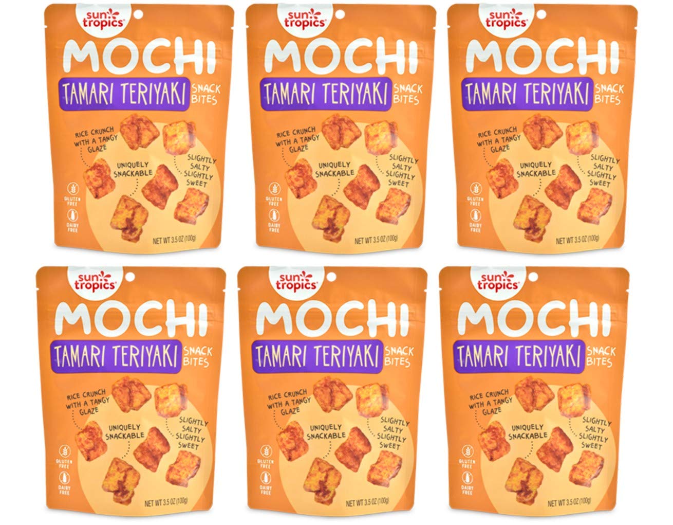 Sun Tropics Mochi Snack Bites Tamari Teriyaki Flavor, 3.5 oz (Pack of 6) | Crispy Crunchy Mochi Rice Bites | Gluten Free, Dairy Free, No MSG Added Asian Rice Snacks