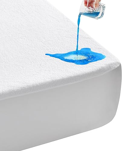 LAVANCE Protector de colchón impermeable tamaño Queen, rizo de algodón premium, suave, silencioso, lavable, funda de colchón de cama con bolsillo