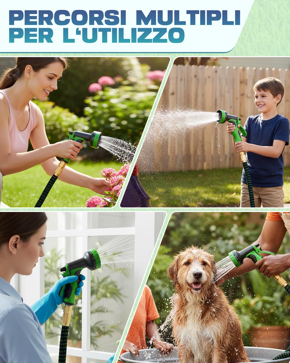 Tubo Giardino Estensibile con Pistola 10 Funzioni, Tubo Irrigazione Flessibile Antitorsione in Lattice a 3 Strati, Connettori in Ottone Massiccio, Tubo Acqua per Giardinaggio e Prato