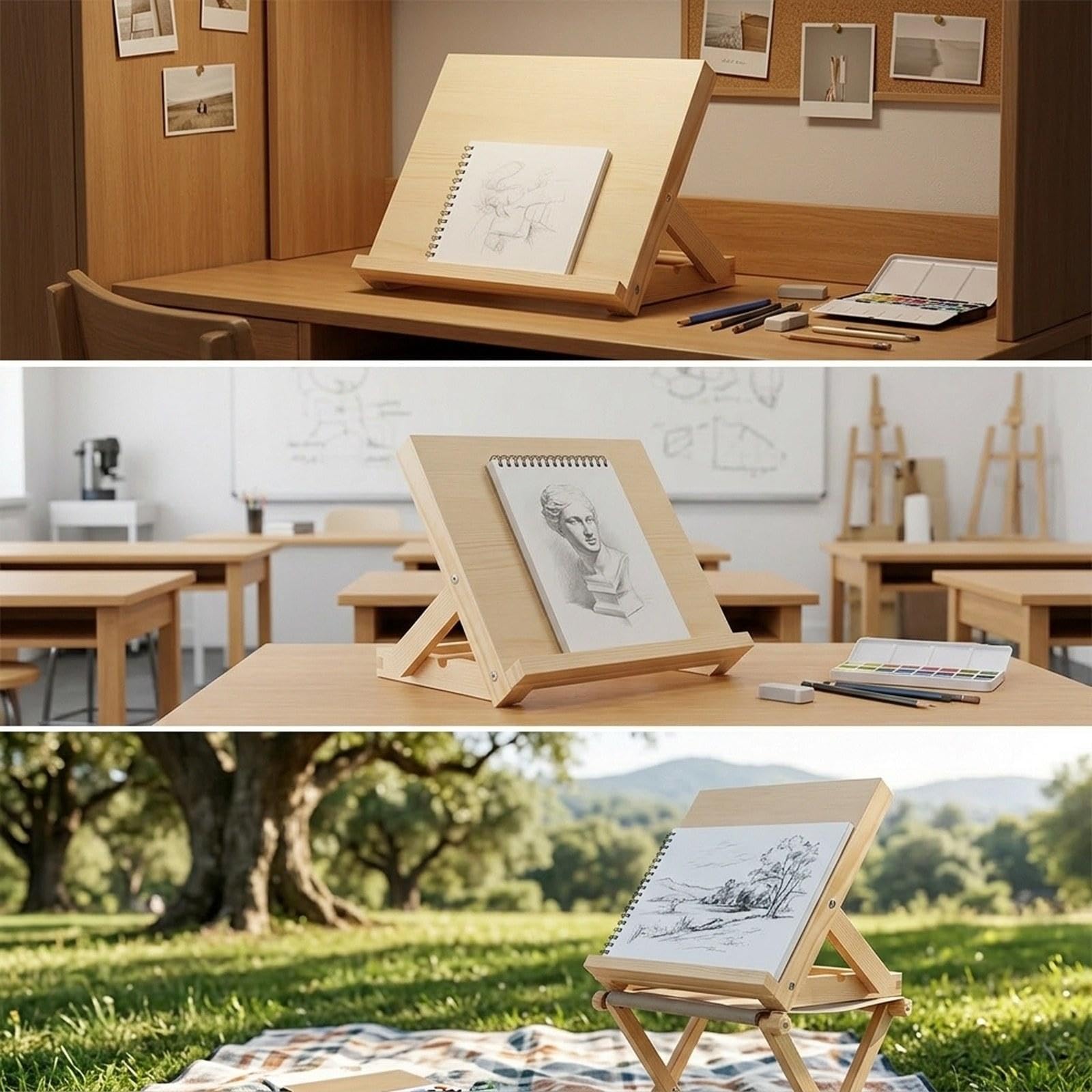Chevalet de Table en Bois, Pliable et Polyvalent, avec Support de Présentation pour Peintres et Débutants, 23 cm x 33 cm