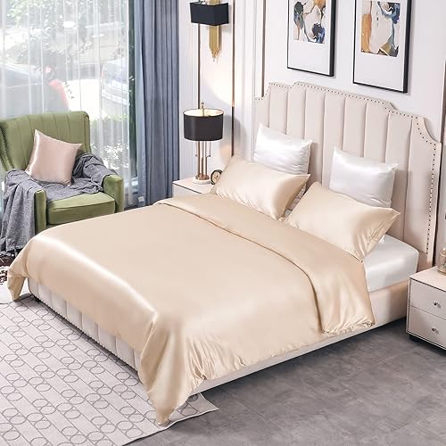 Miniatura 10 de THXSILK Juego de funda de edredón de seda de 25 Momme de 3 piezas, lavable a máquina y ultra duradero, suave, 100% seda de morera de grado superior,