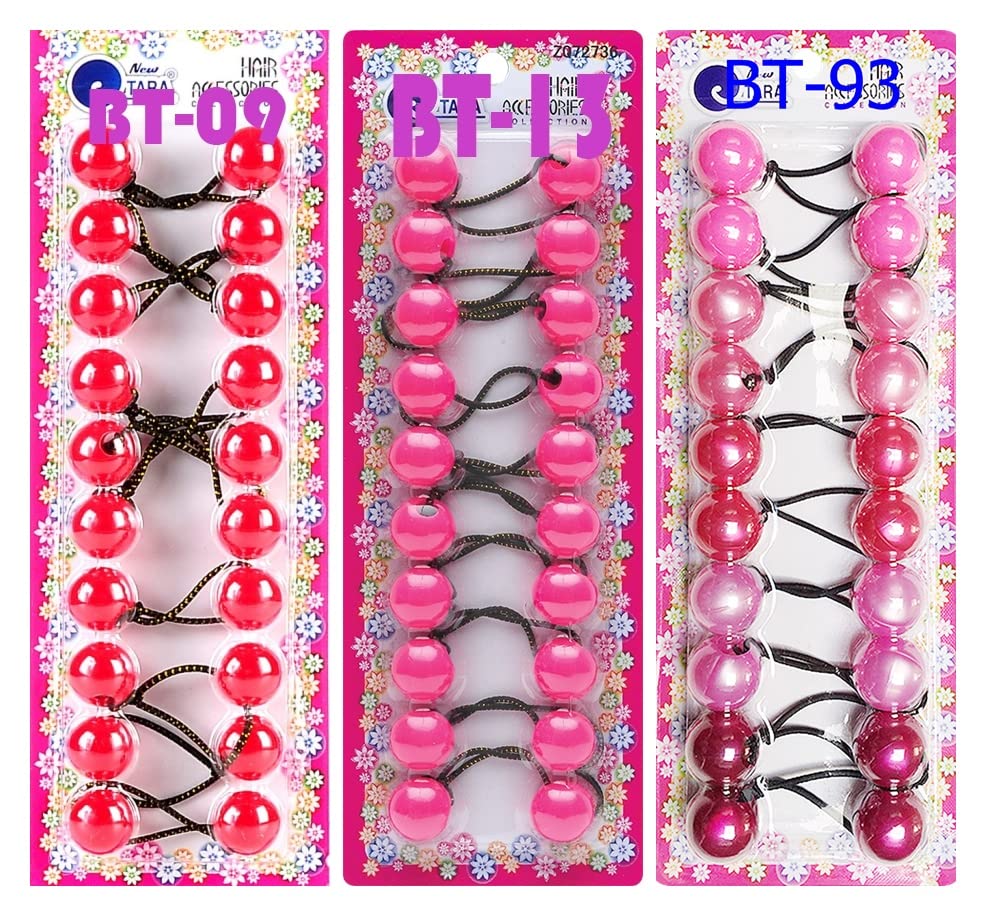 Tara Girls Twinbead Multi Cute Mixed Design Ponytail Elastics Pack Of 3 (COMBO 6)