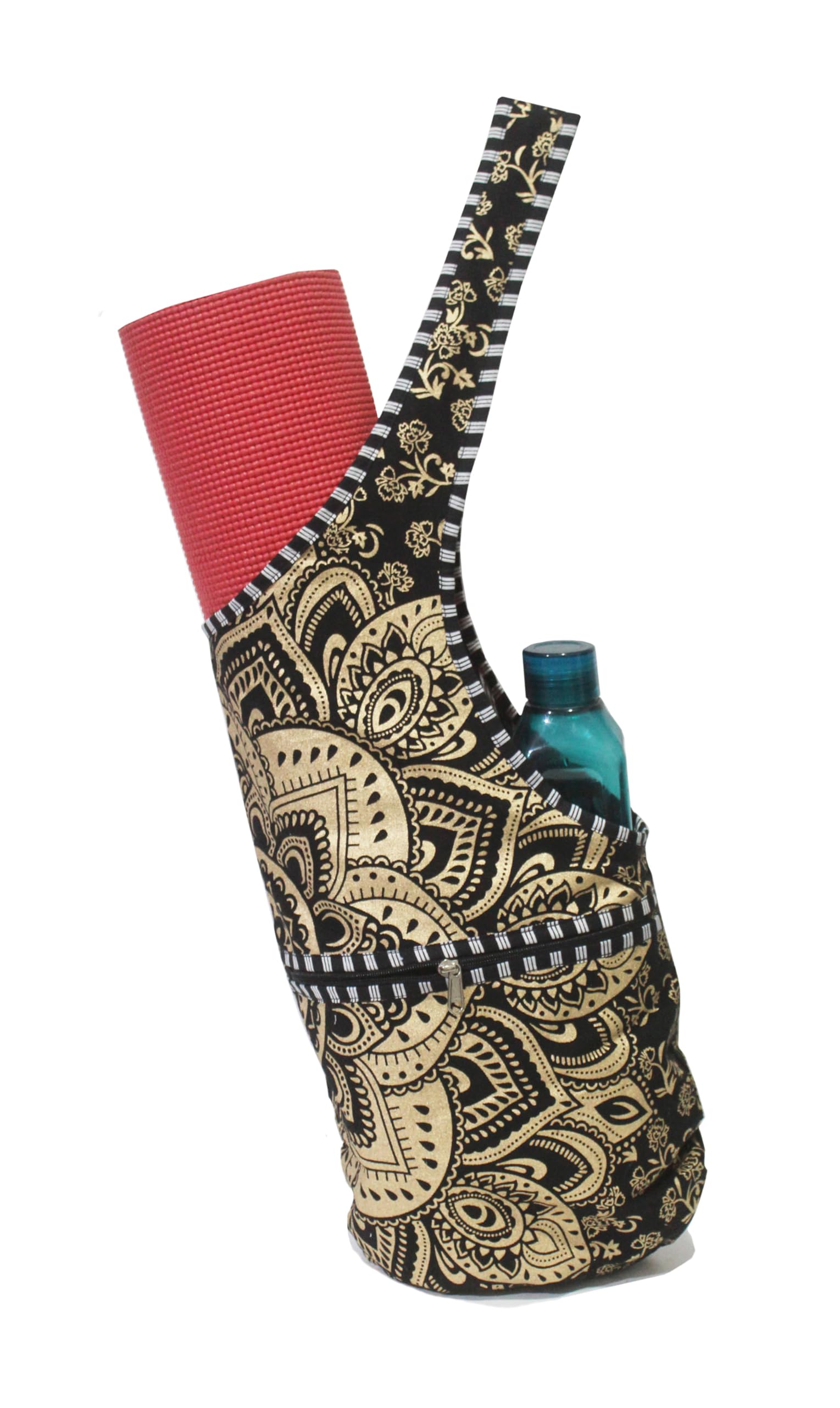 INDIAN CRAFT CASTLE Yoga Mat Bag | Tote Mat Bag | Sling Yoga Tote w/Large Side Pocket & Zipper Pocket | Yoga Mat Carrier Fits Most Size Mats