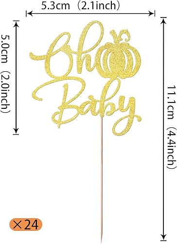 Miniatura 2 de Rsstarxi Paquete de 24 adornos para cupcakes con purpurina de calabaza Oh Baby con temática de otoño, decoración de pasteles de baby shower, para