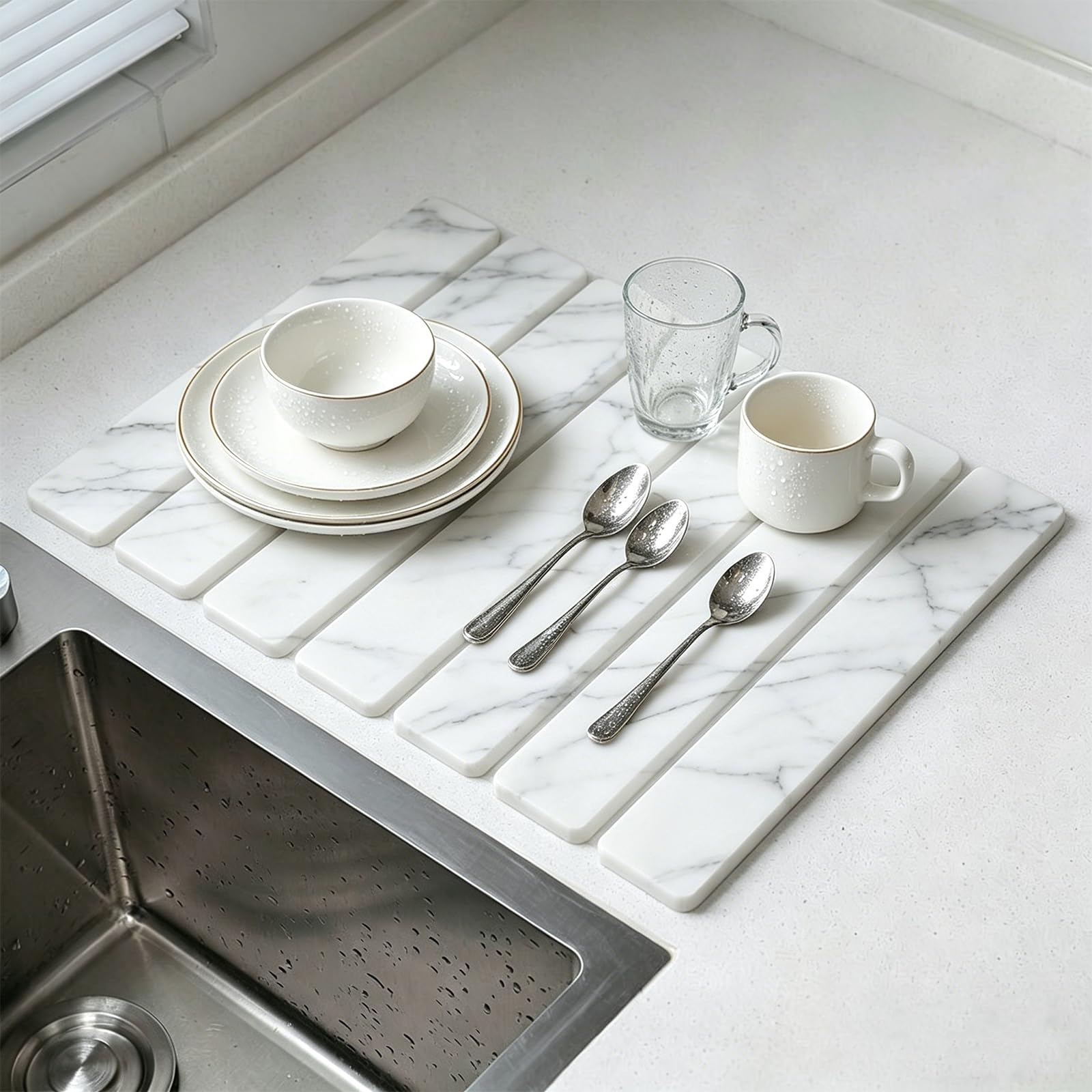 Tapis de séchage pour pierre, tapis de séchage absorbant en diatomite, tapis à séchage rapide pour comptoir de cuisine, tapis de séchage antidérapant pour évier, assiettes, tasses et ustensiles
