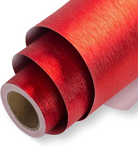 Homeral Mini rollo de papel de regalo, 17 pulgadas x 16.5 pies, color rojo brillante sólido con textura cepillada para Navidad, cumpleaños, boda,