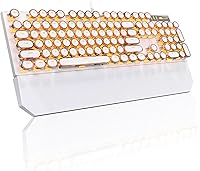 Vista 1 de MageGee Typewriter Mechanical Gaming Keyboard, Retro Gold Punk Round Keycaps LED Backlit Wired Keyboards for Laptop MAC PC Gamer, with Magnetic
