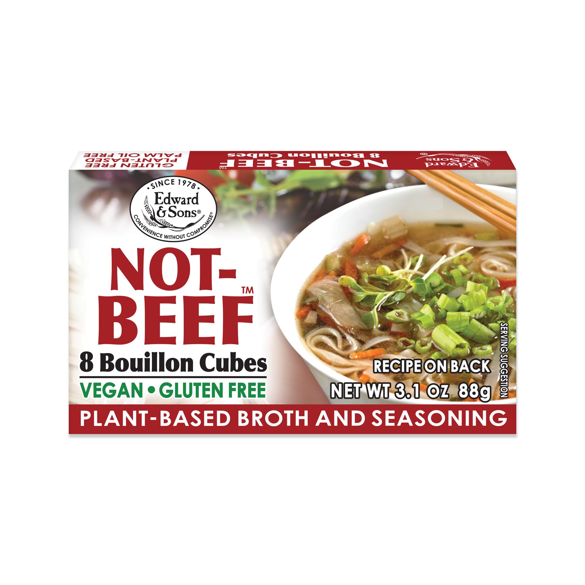 Not Beef Bouillon Cubes - Vegan Broth Cubes, Vegetable Stock, Gluten Free, No Trans Fat, Use in Soups, Stews and Pilafs - 8 Count (Pack of 1)