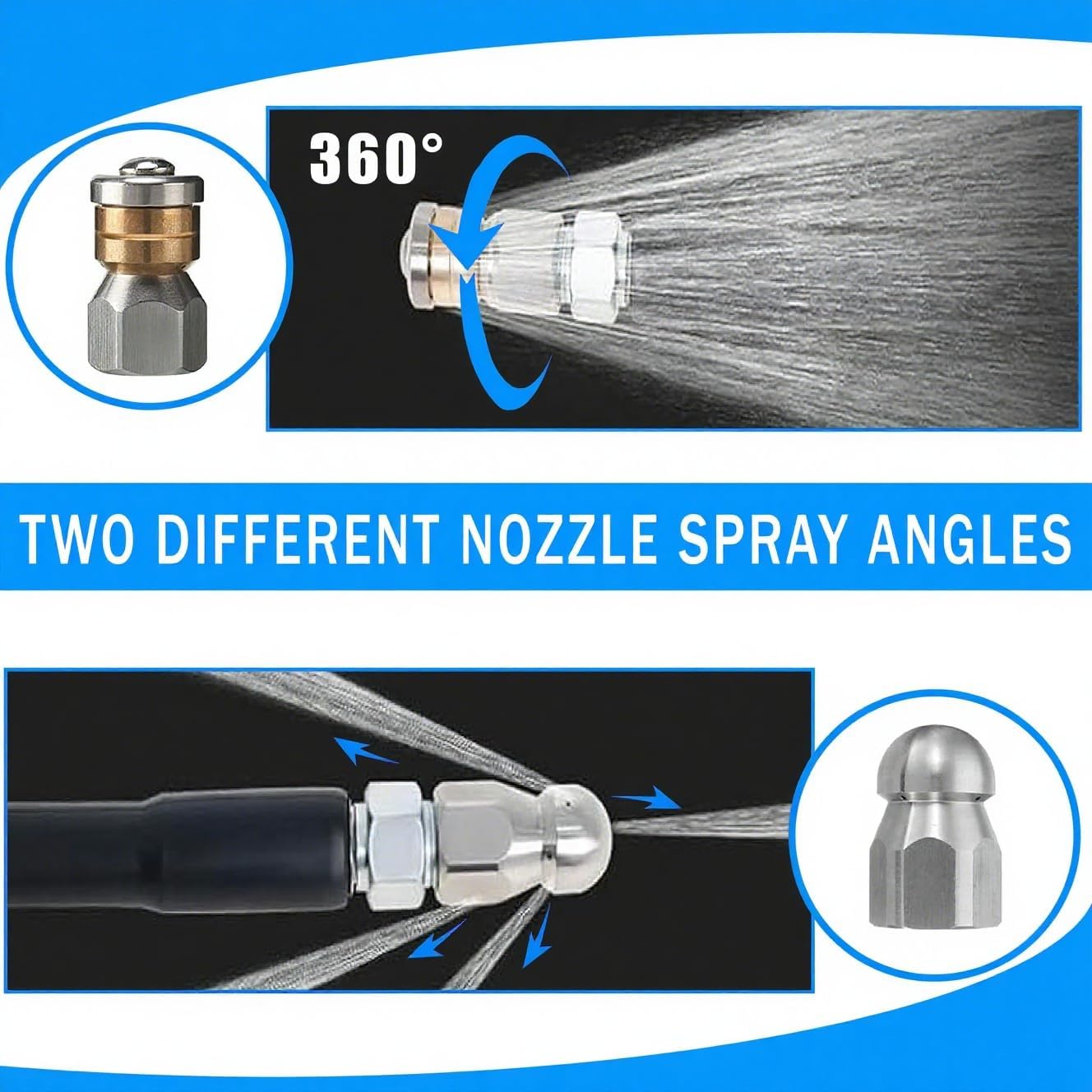 Sewer Jetter Kit for Pressure Washer 50FT, 5800PSI Water Jet Drain Cleaner Hose with 4 Sewer Jetting Nozzles, 1/4 Inch NPT Corner, Waterproof Tape and Handle Strap