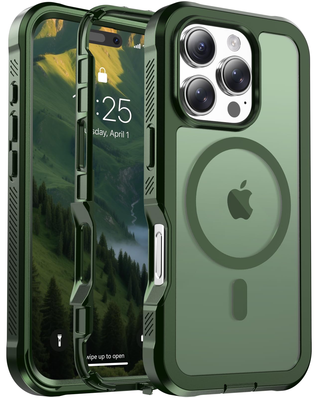 jaroco Magnetic for iPhone 16 Pro Case Heavy Duty Protection Army Green