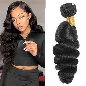 Loose Wave Bundles Brazilian Hair Human Raw Virgin Bundles Curly for Black Women Natural Color Double Weft Real Hair Extensions(12 14 16)