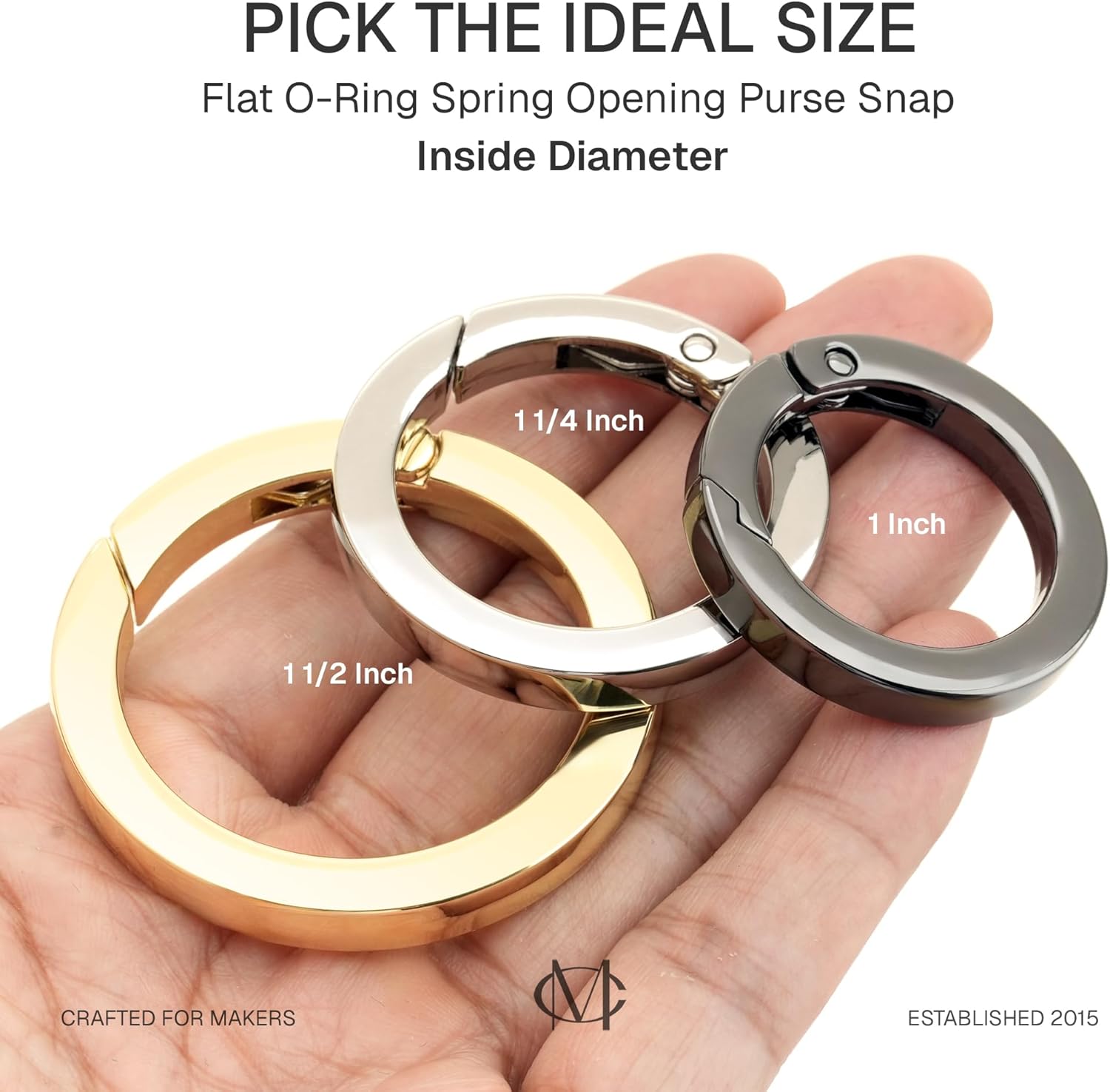 CRAFTMEMORE Metal O Ring Spring Opening Purse Making Snap Angle-Edge O-Rings Clip Key Ring Holder 2pcs SCOF (1 1/2 Inch, Brushed Brass) - Image 4