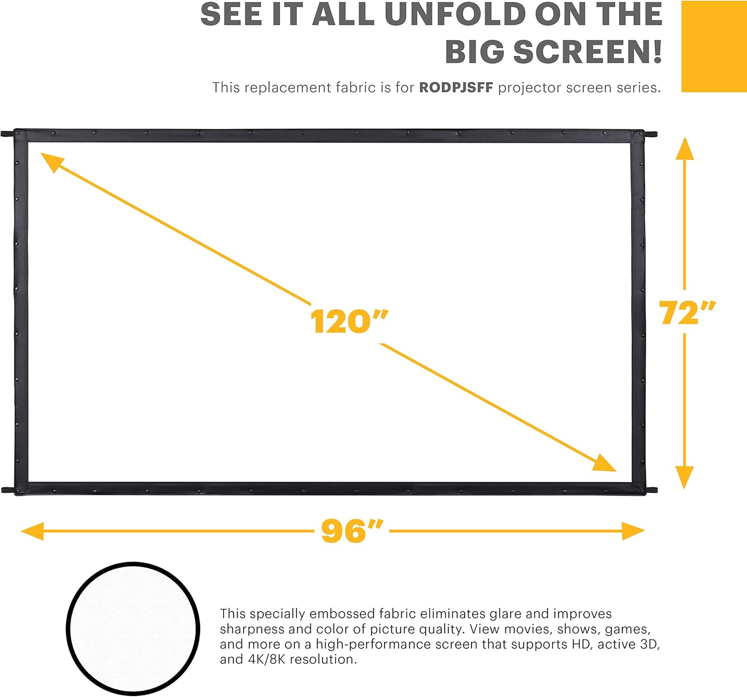 KODAK 120” Replacement Projector Screen | Fast Fold High Contrast White Projection Backdrop for Outdoor & Indoor Movies in Front Projection | Easy Clean Glare Proof, Wrinkle Free Fabric