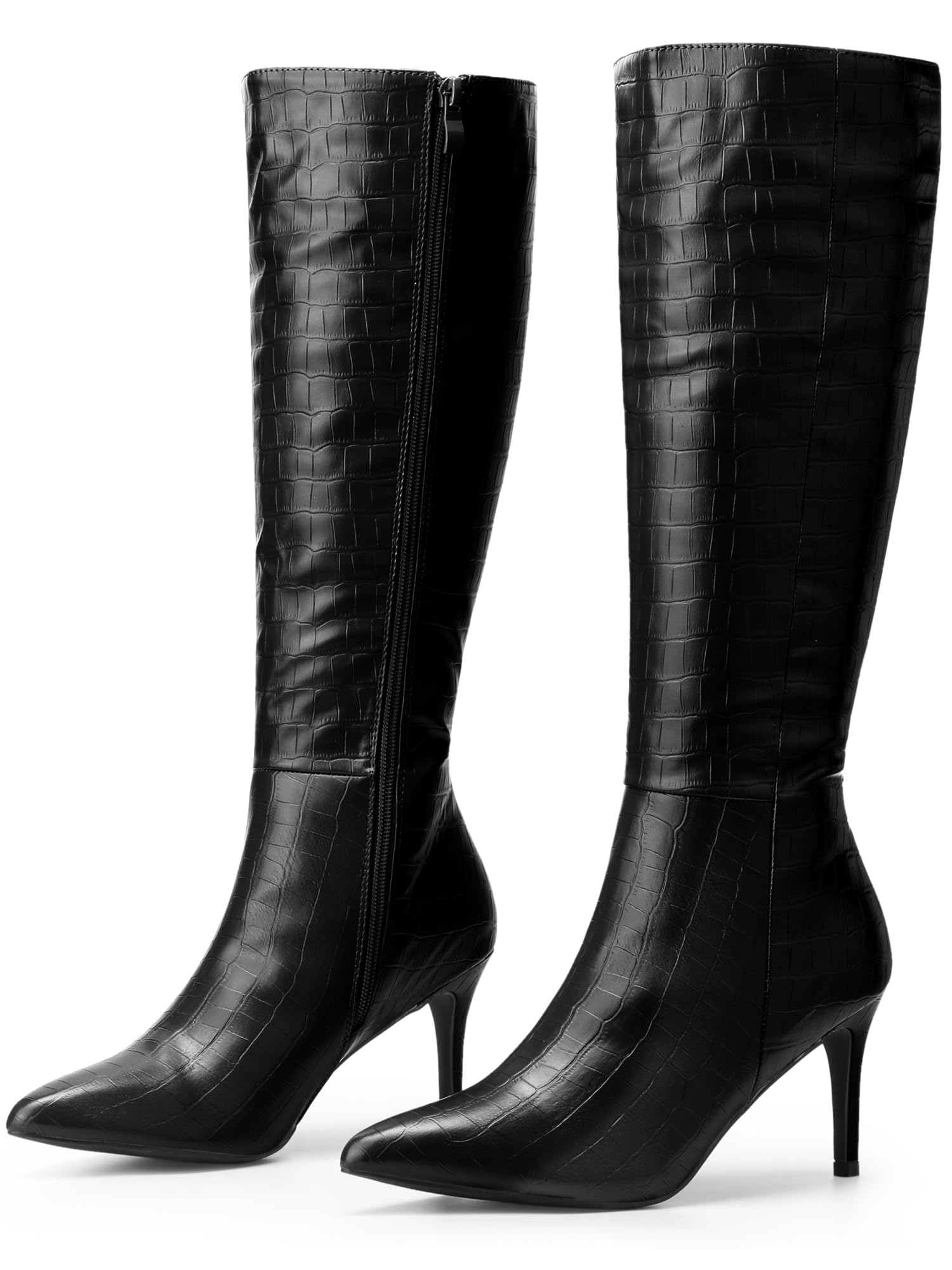 Perphy Stone Pattern Stiletto Heels Knee High Boots for Women