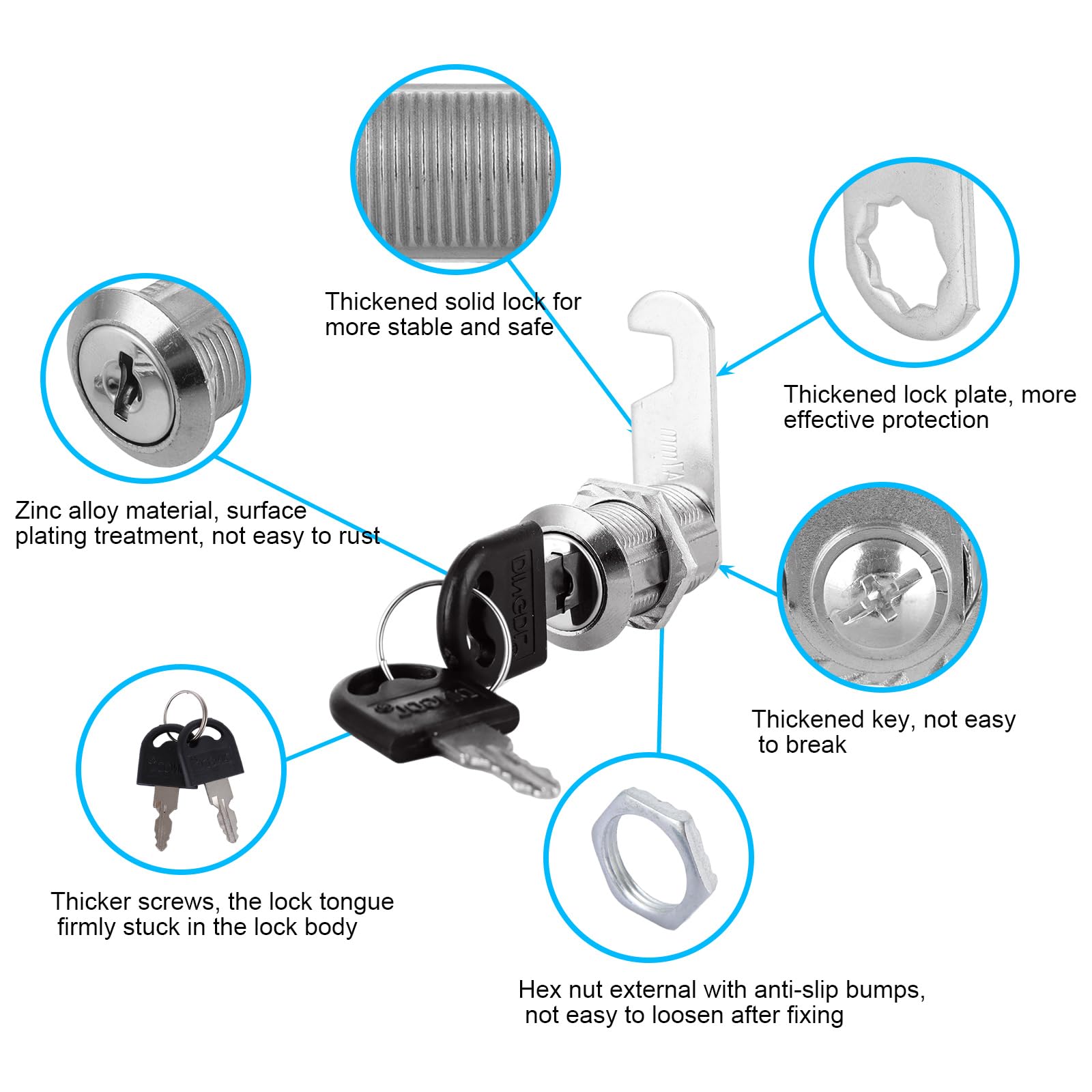 MUXHEL 16PCS Cabinet Lock 30mm Letter Box Lock Security Cam Lock with 32 Keys & 2 Different Lock Plates Security Mailbox Lock for Door Cabinet Mailbox Drawer Wardrobe Locker Post Box Lock - Image 4