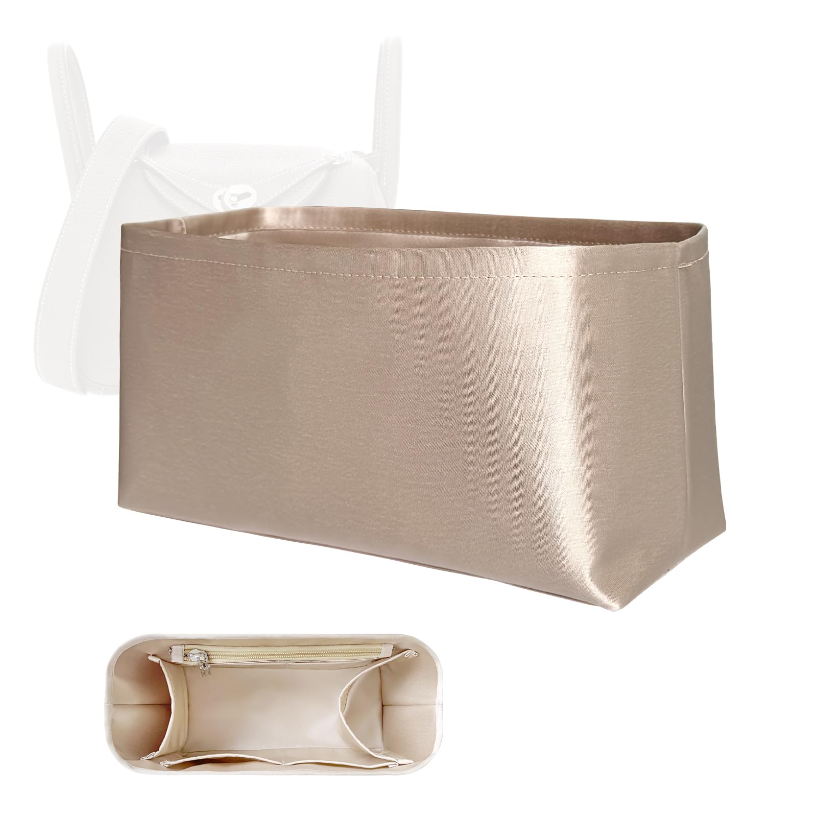 ONEDIAN Purse Organizer Insert, Silk Satin Inside Storage Bag Organizer Insert Fit for Lindy Mini/26/30/34 Soft Inner Liner Bag In Bag Organizer Insert