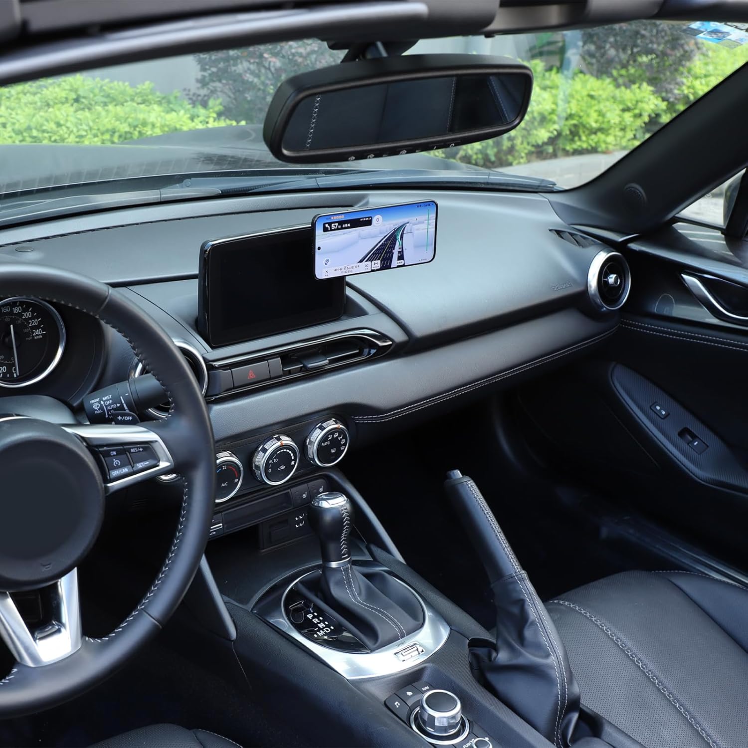 Phone Holder for Mazda MX-5 2016-2025/ Fiat 124 Spider 2017-2020 Accessories, Dash Panel Navigation Screen Cell Phone Mount Bracket, Dash Clip, Center Console Mobile Phone Stand Clamp, ABS (Type E)