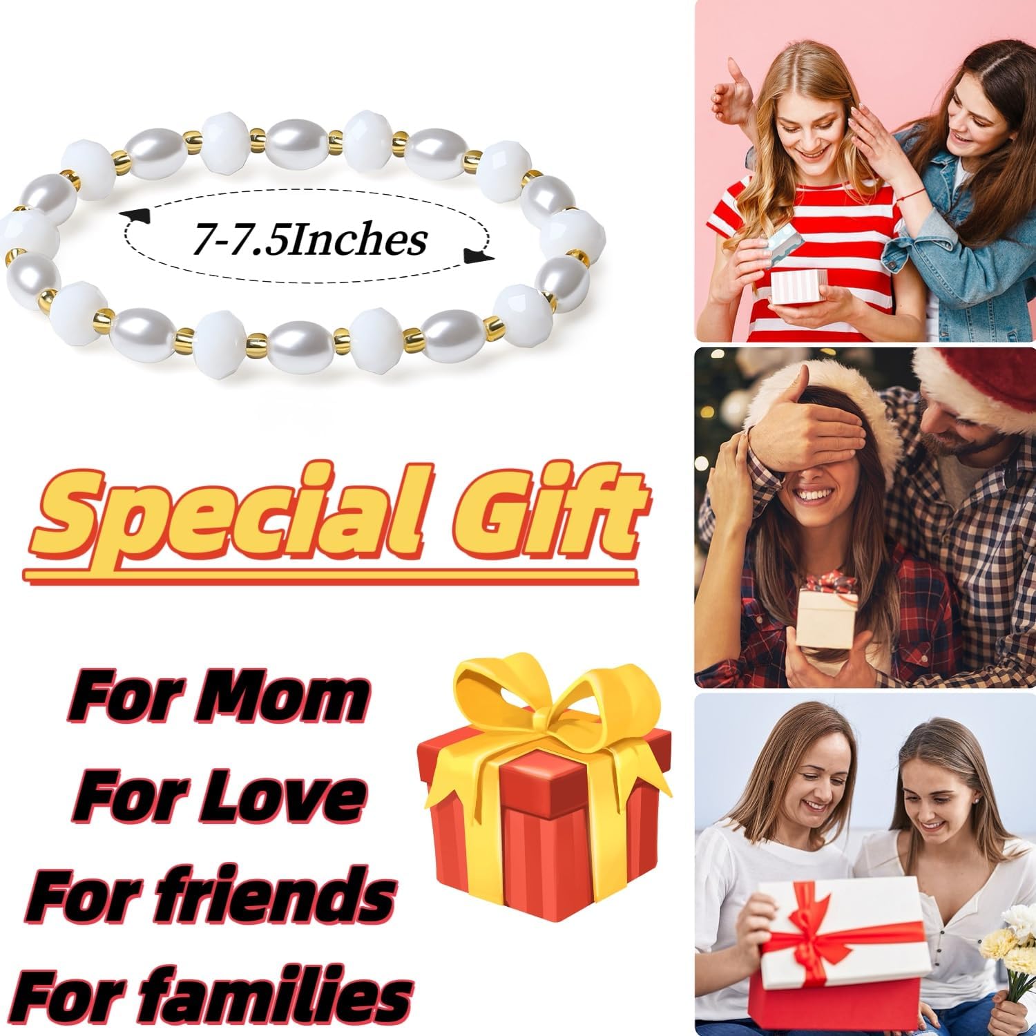 Handmade Women's Stretch Bracelets Pearl Crystal faceted Austrian Crystal Multicolor 8MM Crystal Beads Shell Pearl Jewelry for Women - Image 2