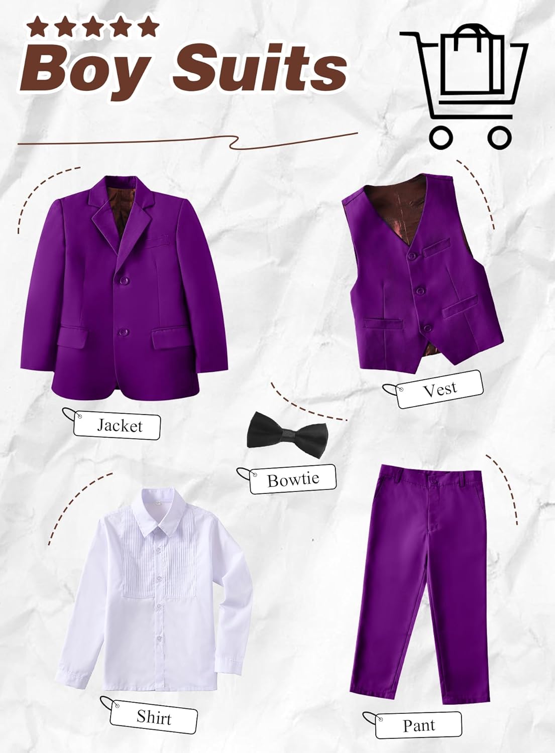 Yanlu Toddler Suits Slim Fit Suit for Boys,Formal Tuxedo Ring Bearer Outfit Kids Dress Clothes for Wedding,Adjustable Waist - Image 3