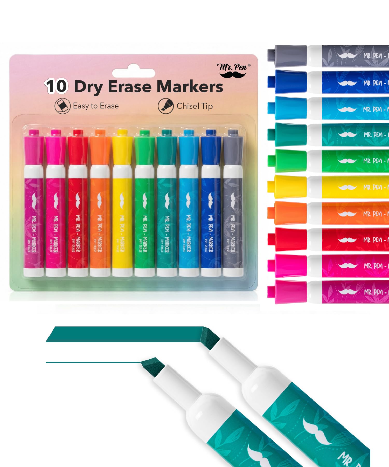 Mr Pen- Dry Erase Markers 10 Pack Assorted Colors Low Odor Ink Chisel Tip White Board Markers Dry
