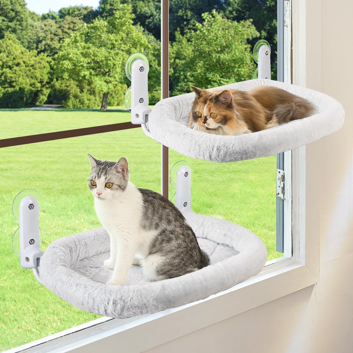 Zoratoo 2PC Cat Window Perch, Foldable & Cordless Cat Hammock with Bolster — image 1