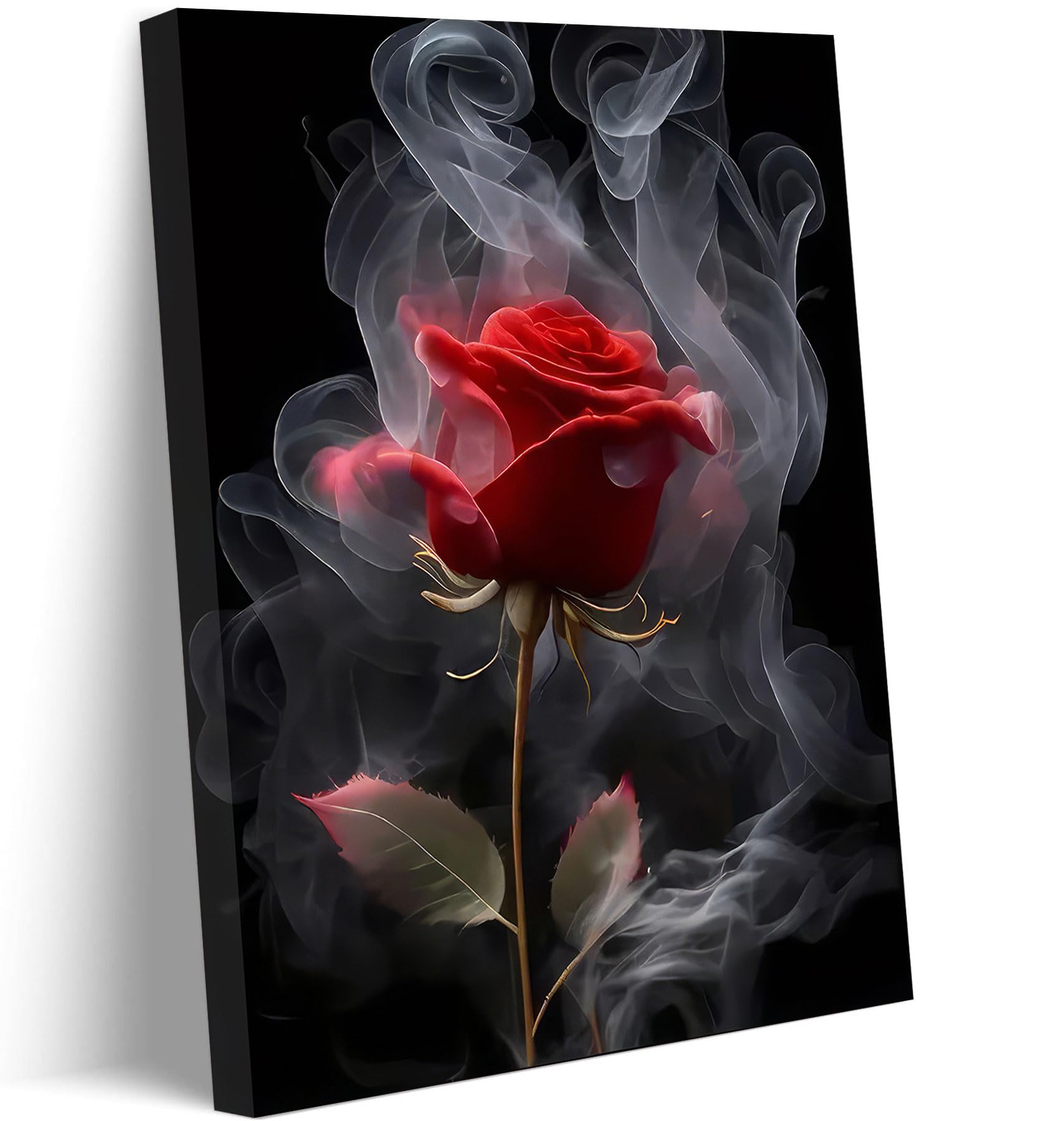 Romantic Red Rose Canvas Wall Art Abstract Smoke Rose Wall Decor Picture Modern Flower Poster Print Printing for Living Room Bedroom Bathroom