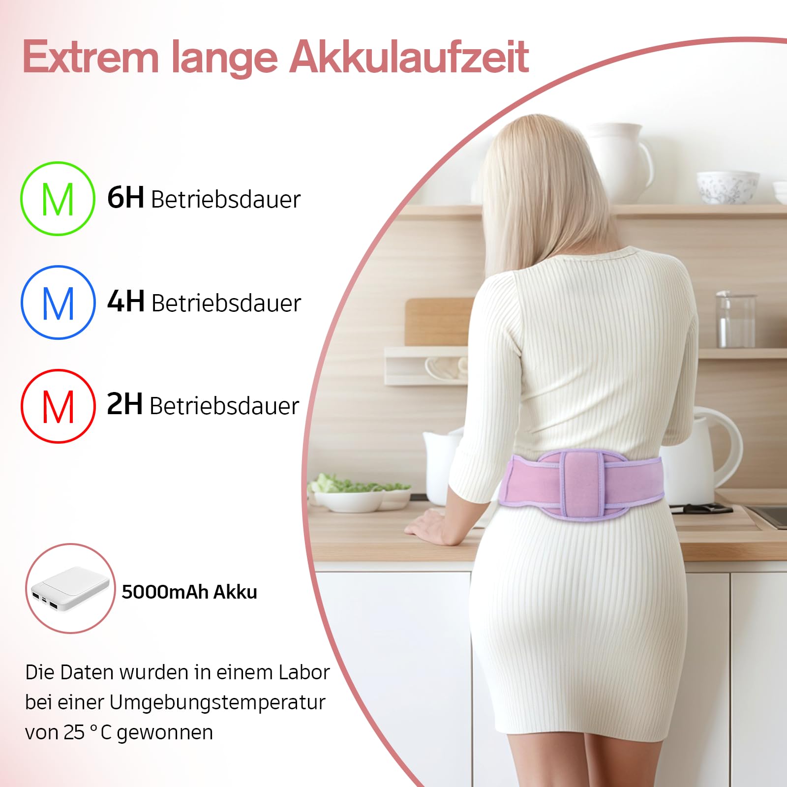 Comfytemp Große Wärmegürtel Periode mit 5000mAh Akku für Perioden Bauch und Rücken, 16x150cm Kabellos Heizgürtel Menstruations Bauchwärmer Rückenwärmer mit USB Geschenke für Mütter, Frauen, Mama