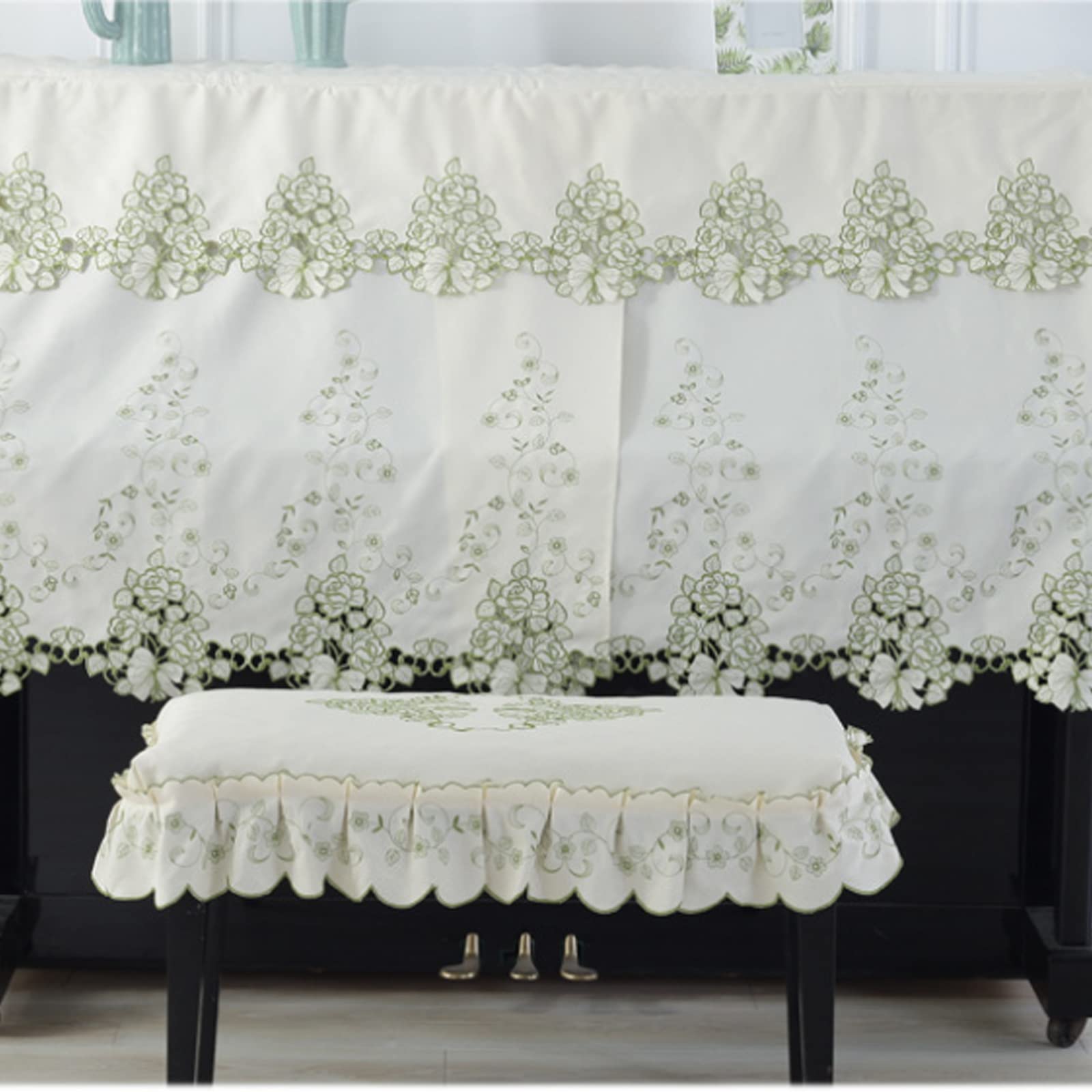 Mezza Copertura per Pianoforte Verticale, Copri Poncho per Pianoforte alla Moda di Lusso, Mezza Copertura Protettiva per Pianoforte Europeo,Green-with Double Stool Cover