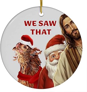 Araucana Chicken Hen Christmas Ornament 2026 Circle Ceramic We Saw That Funny Pet Peeking Santa Hat Humor Christian Xmas Tree Decor Keepsake Gifts for Araucana Chicken Lovers