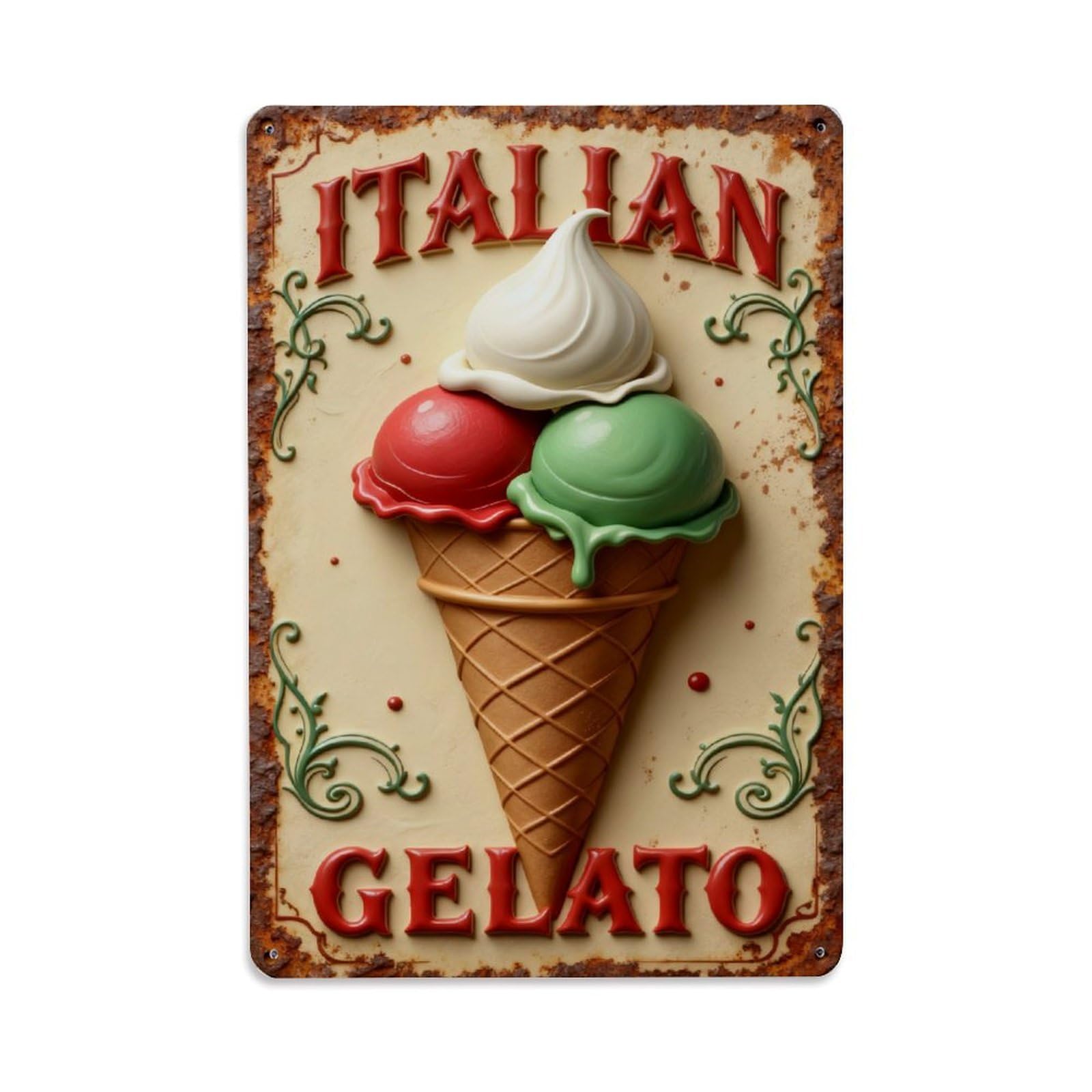 Italian Gelato Cone Artwork Design Vintage Metal Tin Sign Retro Wall Decor, Bar Garage Cafe Kitchen Home Wall Art Poster Decoration 8x12inches