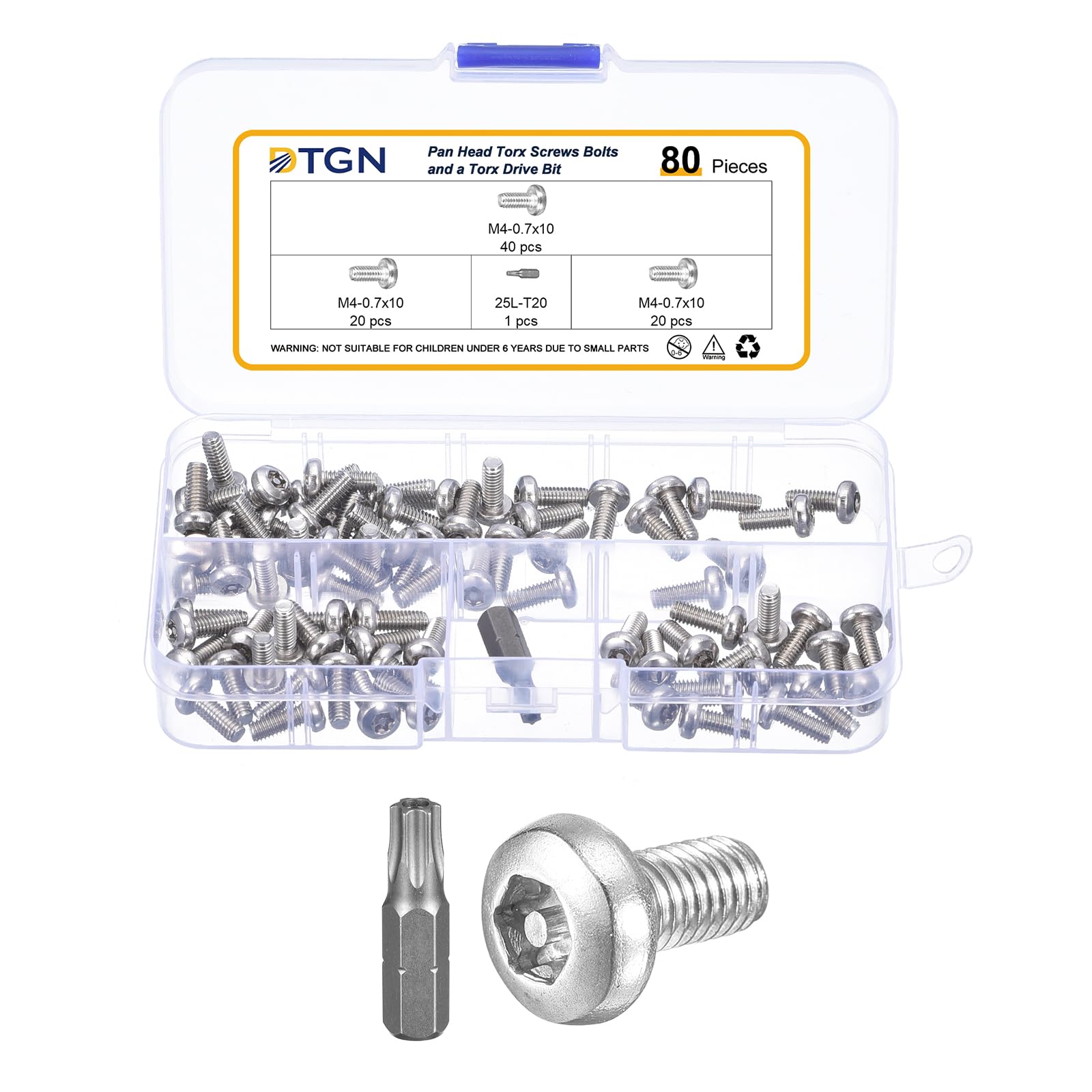 DTGN M4x10mm Pan Head Torx Security Screws, 80Pack, Good for Machinery