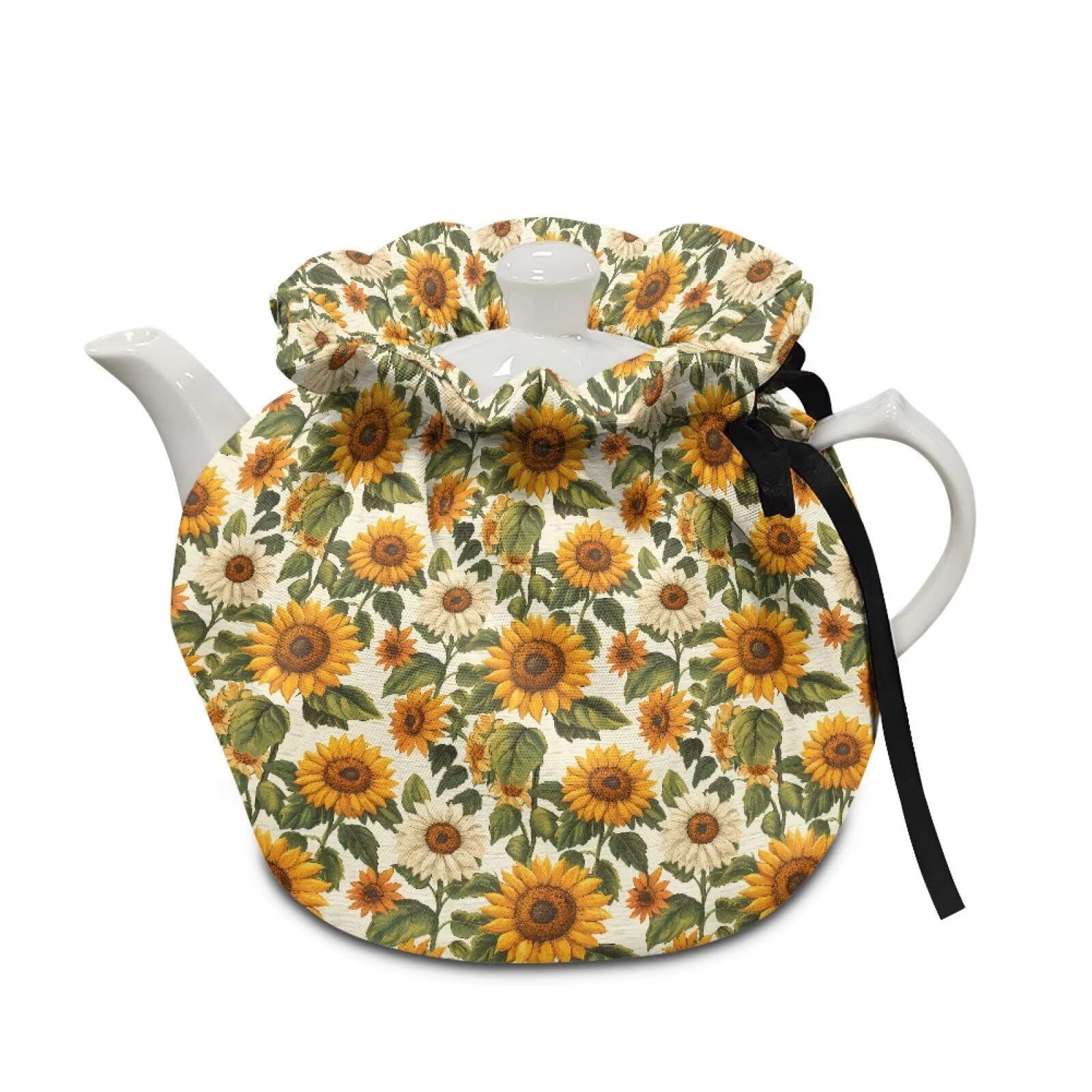 Yellow Sunflower Insulated Dustproof Kitchen Tea Pot Dust Cover Breakfast Warmer Tea Cozies with Drawstring for Home Kitchen Table Decoration
