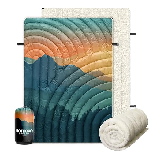 hotkoko Fleece Camping Blanket Puffy Thick Camp Quilt